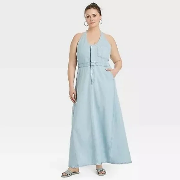 Universal Thread | Dresses | Womens Halter Neck Denim Maxi Dress Universal  Thread Blue | Poshmark